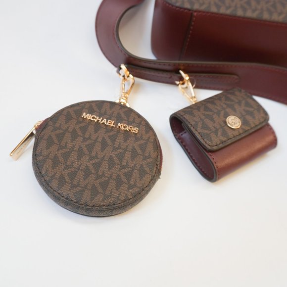 Michael Kors Jet Set Travel Small Crossbody Bag Tech Attached MK Brown Merlot - Picture 5 of 10